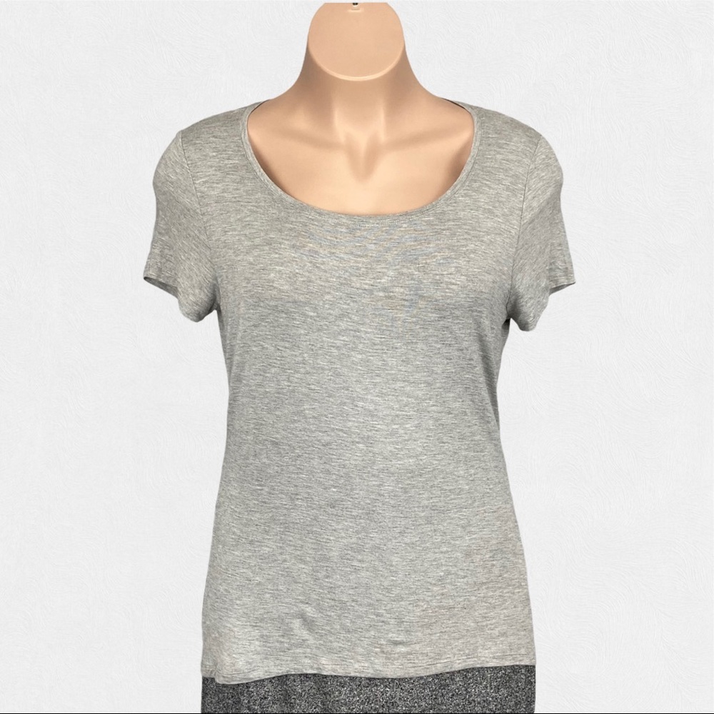 Tahari Womens Cadence Gray Tunic Tee Short Sleeve Scoop Neck Hi Low Hem size XL